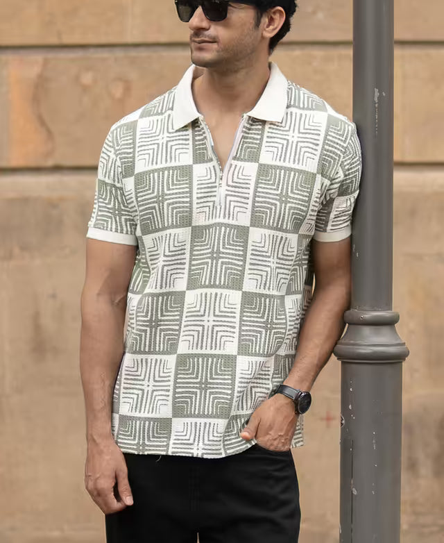 Sage Geometric Print T-Shirt