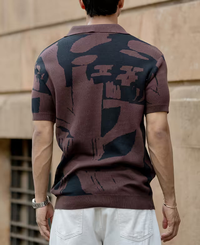 Dark Brown Jacquard Knit T-Shirt