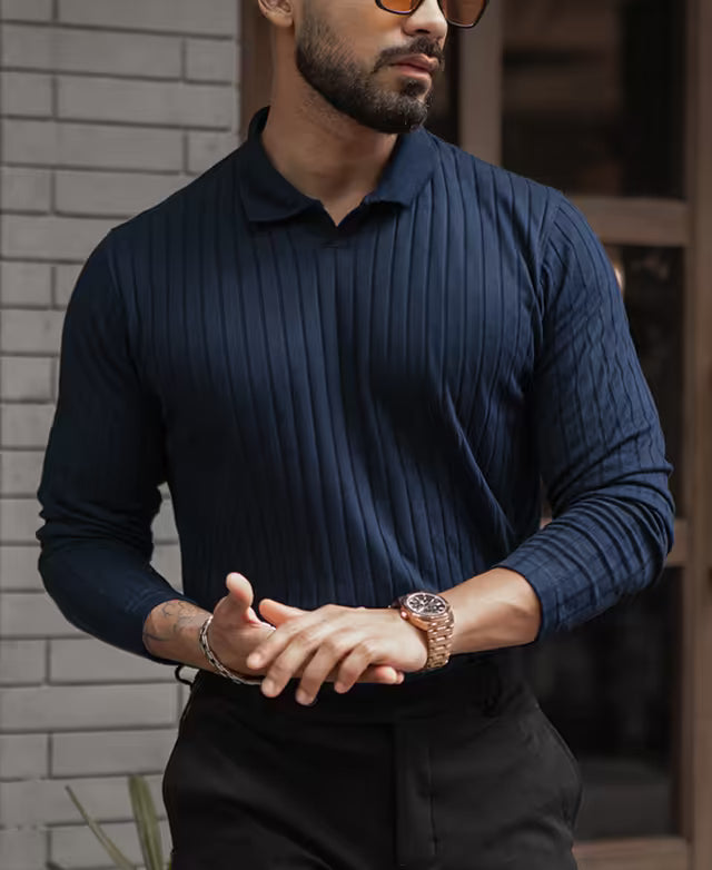 Navy Blue Regular Fit Full Sleeves T-Shirt
