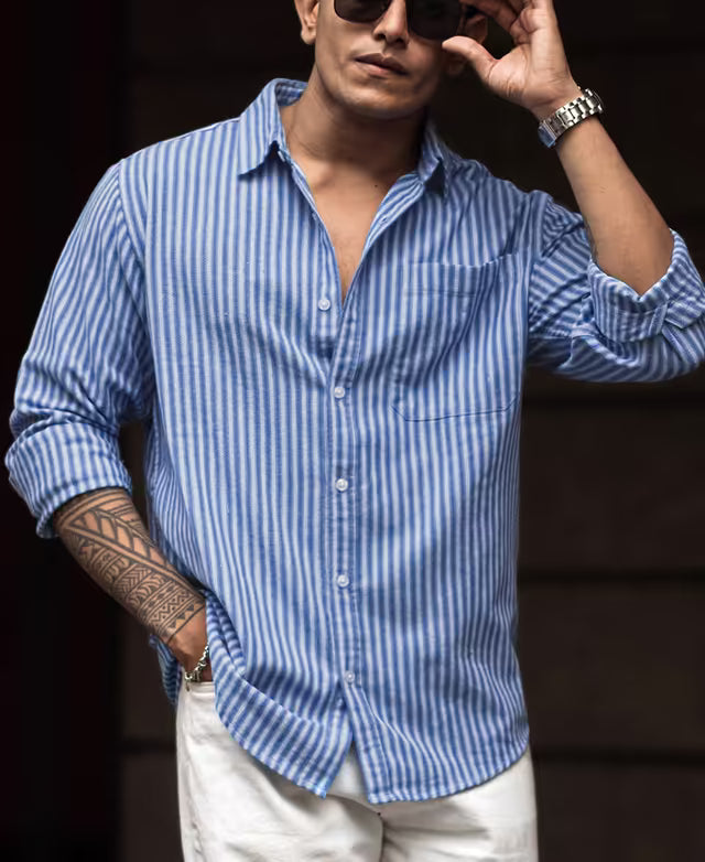 Blue Stripes Full Sleeves Shirt