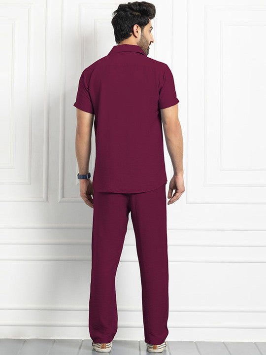 Collard Neck Short Sleeve Shirt With Trouser Co-Ords