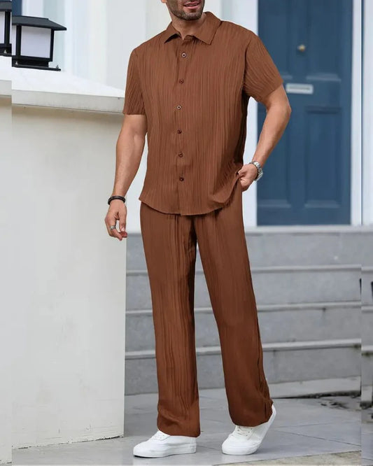 Men’s Chocolate Brown Pleated Co-Ord Set