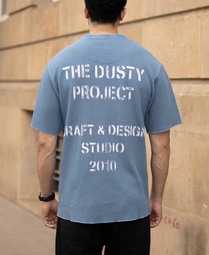 Blue Structure Knit Henley T-Shirt