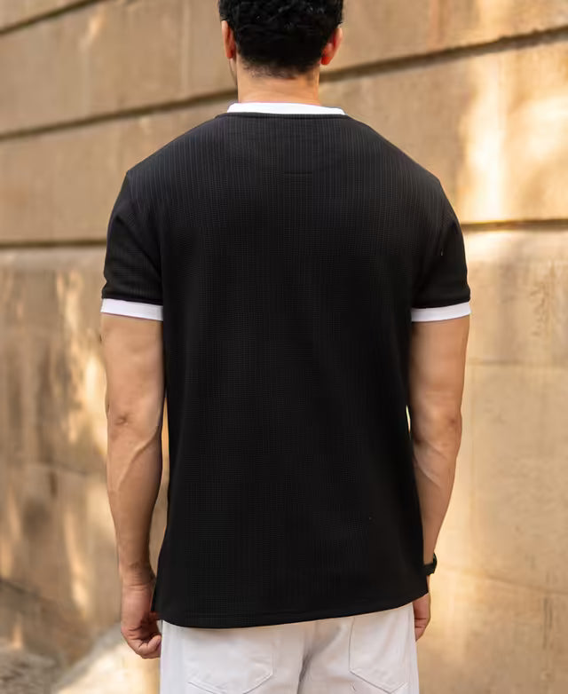 Black Contrast Henley T-Shirt