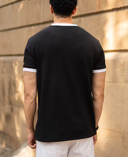 Black Contrast Henley T-Shirt