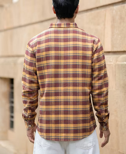Mustard And Brown Checks Shirt