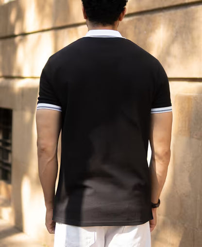 Black Contrast Collar T-Shirt