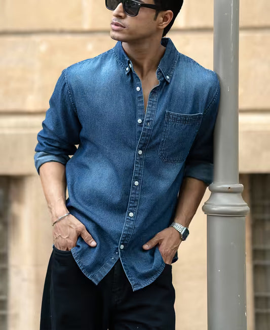 Dark Blue Washed Denim Shirt