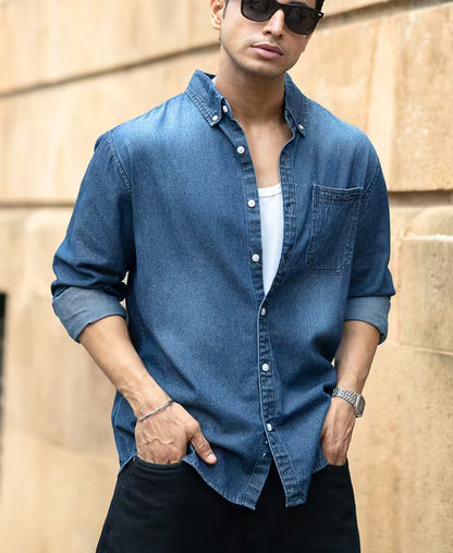 Dark Blue Washed Denim Shirt