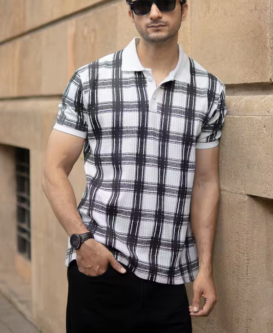 Black And White Printed Checks T-Shirt