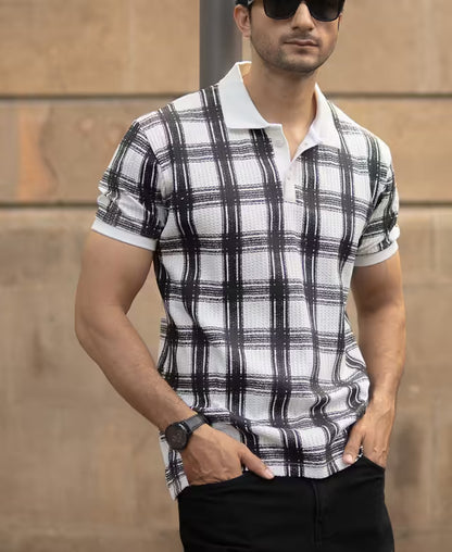 Black And White Printed Checks T-Shirt