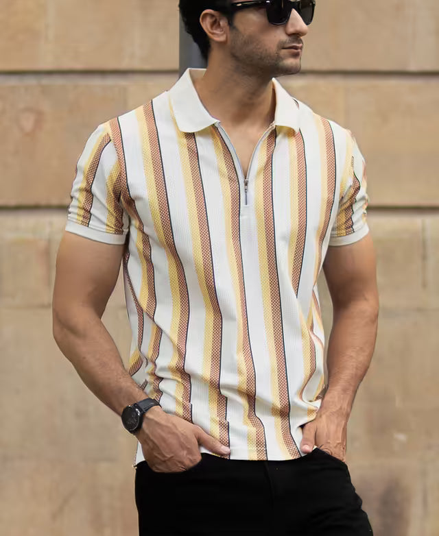 Mustard Printed Stripe T-Shirt