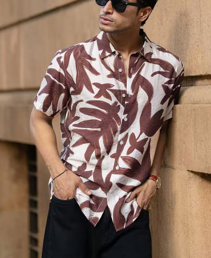 Brown Leaf Print Shirt