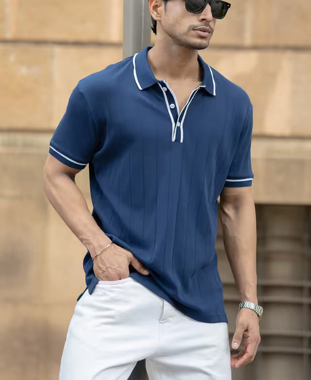 Blue Knit Polo T-Shirt