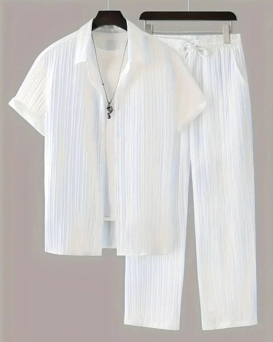 Men's Pleated White Top Bottom Set