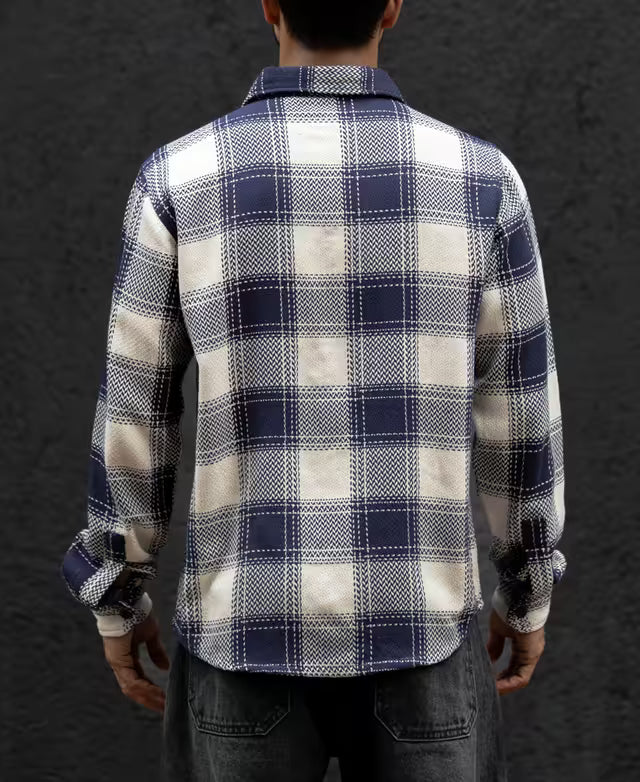 Navy Blue Regular Fit Checked Full Sleeves Shirt