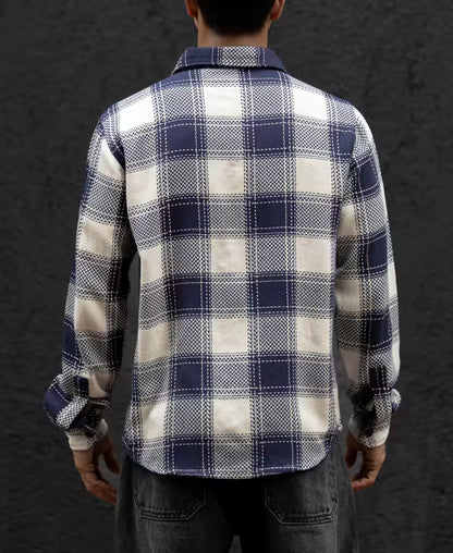 Navy Blue Regular Fit Checked Full Sleeves Shirt