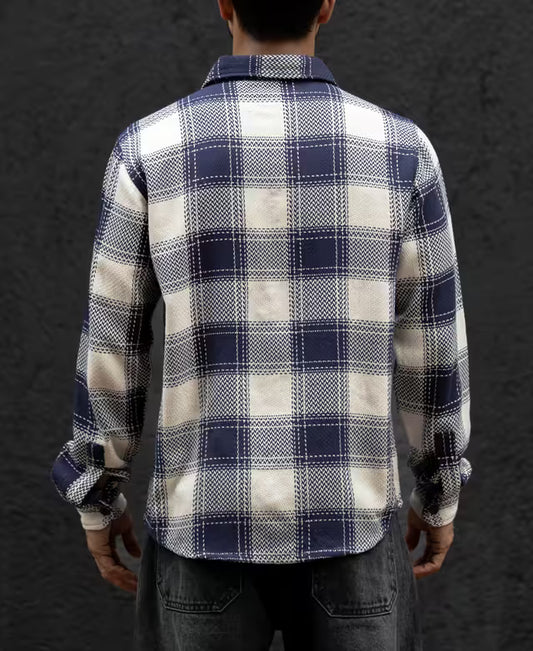 Navy Blue Regular Fit Checked Full Sleeves Shirt