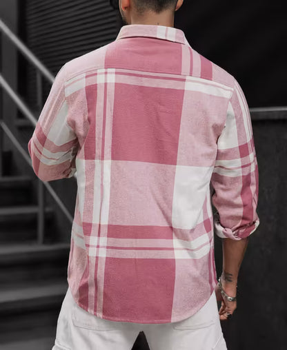 Mauve Pink Regular Fit Full Sleeve Checkered Shirt
