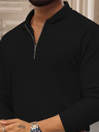 Black Regular Fit Full Sleeves Collar Neck T-Shirt