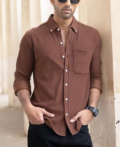 Cocoa Brown Regular Fit Full Sleeve Shirt