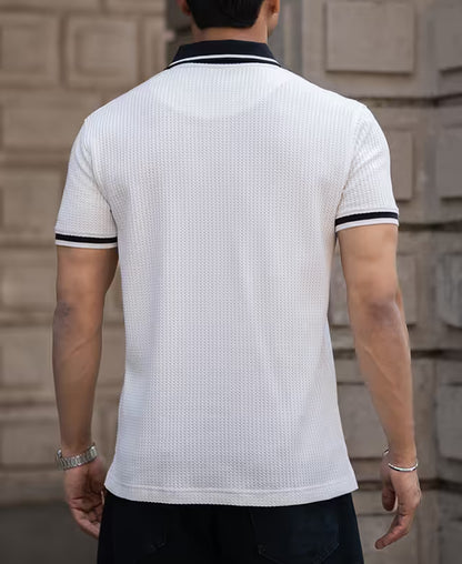 White Contrast Collar T-Shirt