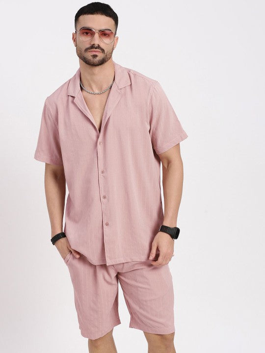 Relaxed Fit Cuban Collar Short Sleeves Shirt With Short Co-Ords