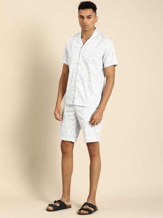 Men Printed Cotton Shirt with Shorts co-Ords set