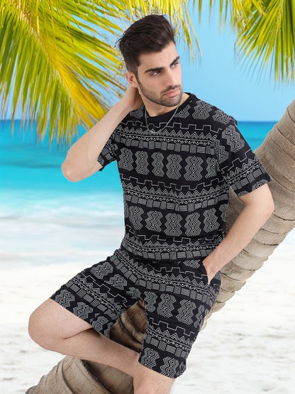 Printed Round Neck Half Sleeves Pure Cotton T-Shirt With Shorts Co-Ords