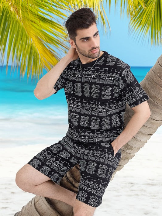 Printed Round Neck Half Sleeves Pure Cotton T-Shirt With Shorts Co-Ords