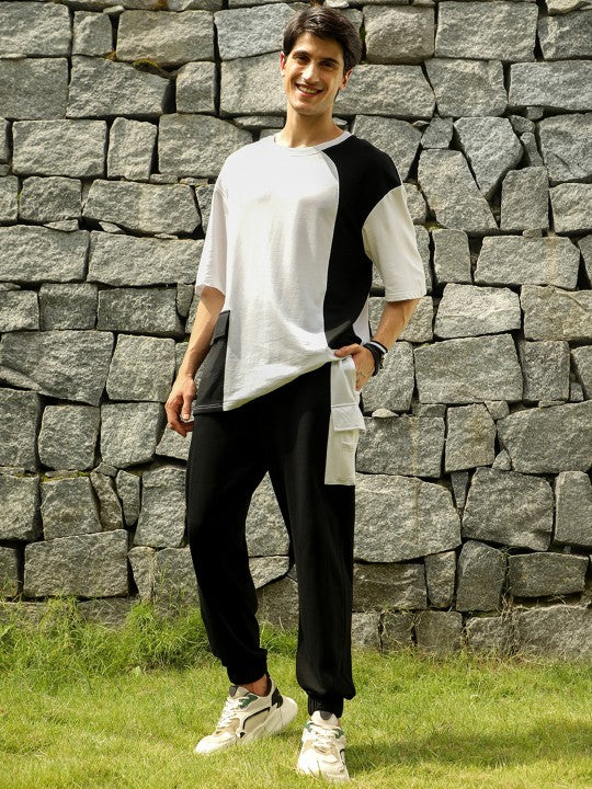 Colourblocked Round Neck Short Sleeves Oversized T-shirt & Joggers Co-Ords
