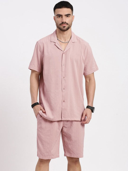 Relaxed Fit Cuban Collar Short Sleeves Shirt With Short Co-Ords