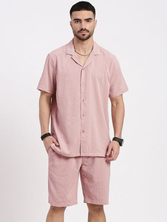 Relaxed Fit Cuban Collar Short Sleeves Shirt With Short Co-Ords