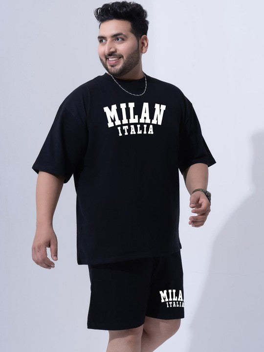 Men Plus Size Printed Pure Cotton T-Shirt With Shorts Co-Ords Set