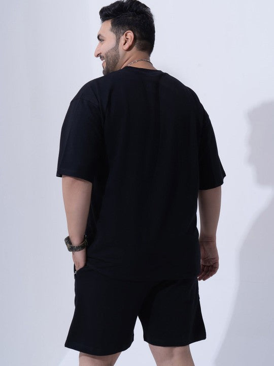 Men Plus Size Printed Pure Cotton T-Shirt With Shorts Co-Ords Set