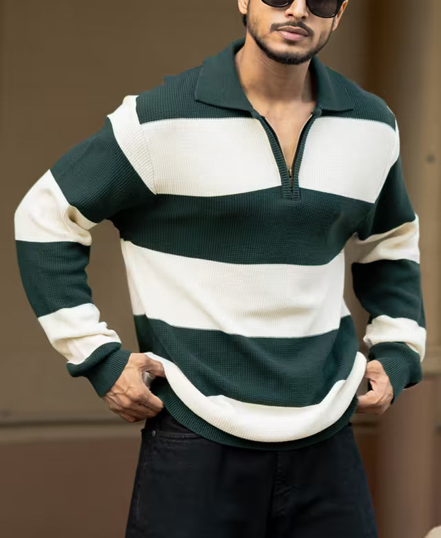 Bottle Green And Butter Regular Fit Full Sleeves T-Shirt