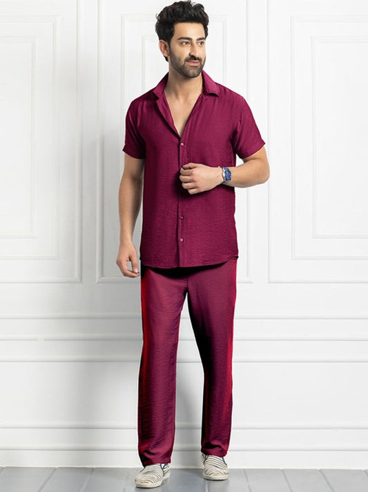 Collard Neck Short Sleeve Shirt With Trouser Co-Ords