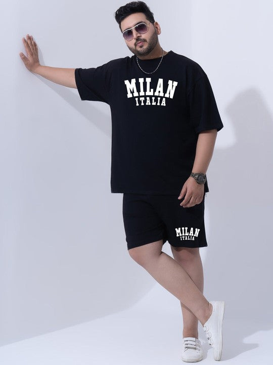 Men Plus Size Printed Pure Cotton T-Shirt With Shorts Co-Ords Set