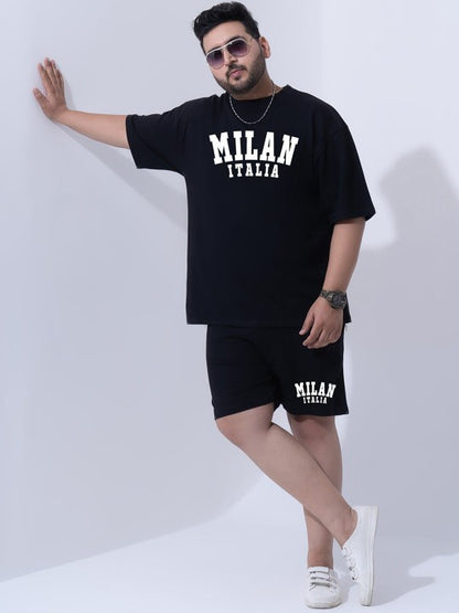 Men Plus Size Printed Pure Cotton T-Shirt With Shorts Co-Ords Set