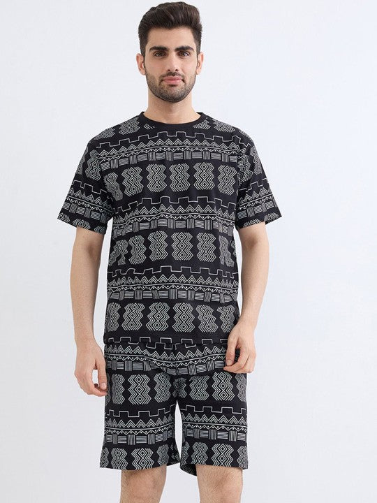 Printed Round Neck Half Sleeves Pure Cotton T-Shirt With Shorts Co-Ords