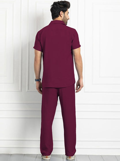 Collard Neck Short Sleeve Shirt With Trouser Co-Ords